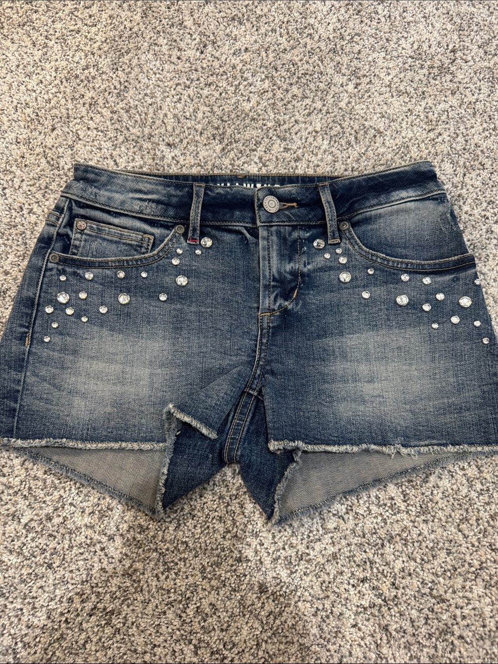 Idyllwind Dark Blue Denim Studded Cutoff Shorts